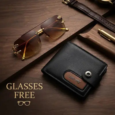 Modren Style Men's Leather Wallet Free Glasses