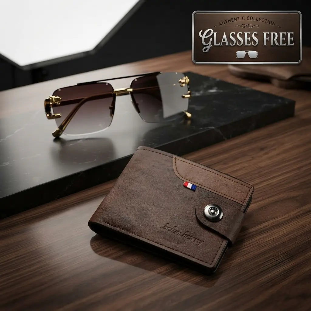 Modren Style Men's Leather Wallet Free Glasses