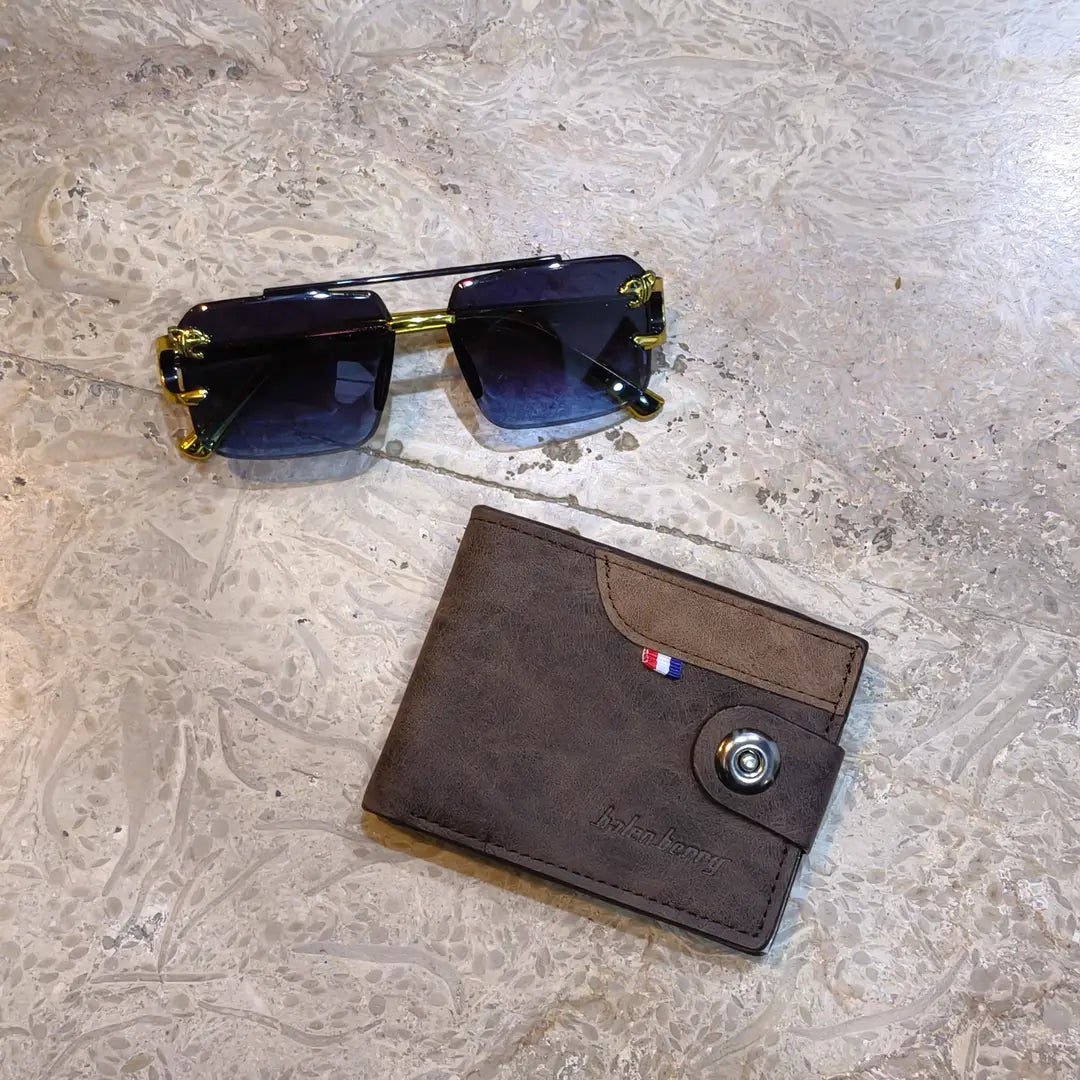 Modren Style Men's Leather Wallet Free Glasses